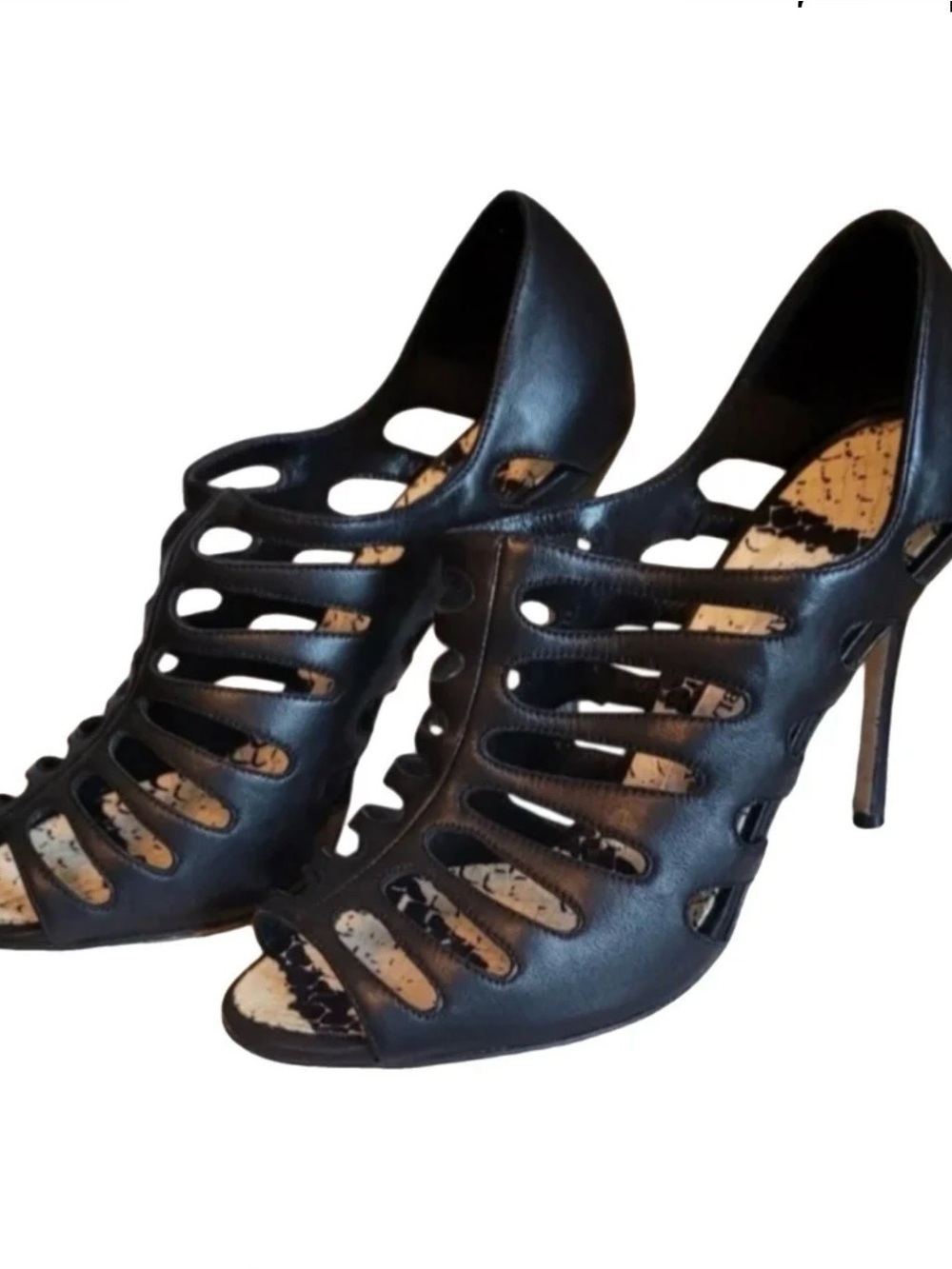 Manolo Blahnik Renzano leather cutout stiletto heels.
